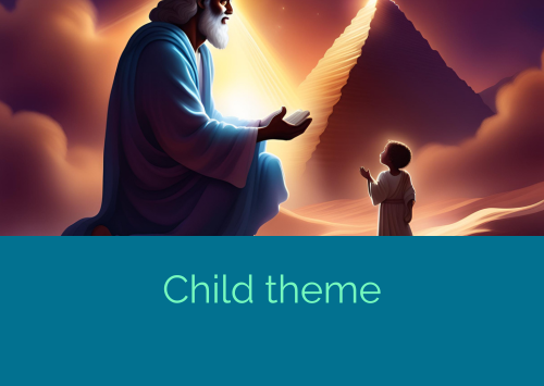 Illustrazione metaforica in cui un child theme WordPress è mostrato come Mosè figlio di un faraone