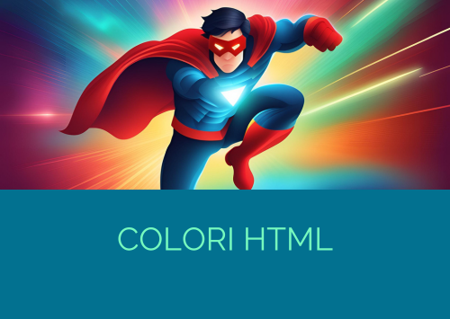 Illustrazione metaforica in cui un supereroe coloratissimo impersona il linguaggio html