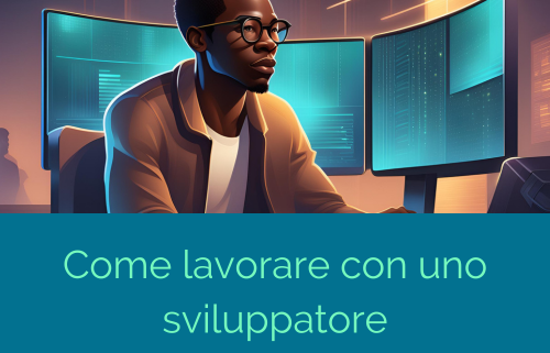 Illustrazione che mostra uno sviluppatore di colore intento a programmare, lo sviluppatore somiglia a Denzel Washington